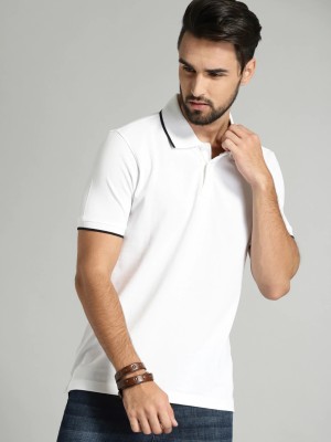 Roadster Solid Men Polo Neck White T-Shirt