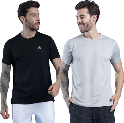 Adorbs Trend Solid Men Round Neck Black, Grey T-Shirt