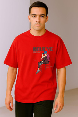 BLOSSOMTRADER Printed, Solid Men Round Neck Red T-Shirt