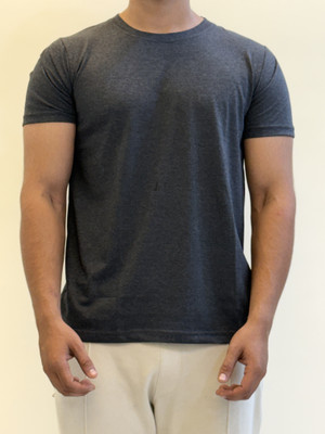 LEO KYND Solid Men Round Neck Grey T-Shirt