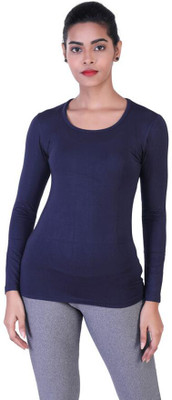 Laasa Sports Solid Women Round Neck Navy Blue T-Shirt