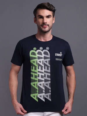 METRONAUT Printed Men Round Neck Navy Blue T-Shirt