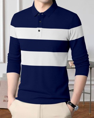 AUSK Colorblock Men Polo Neck Blue, White T-Shirt