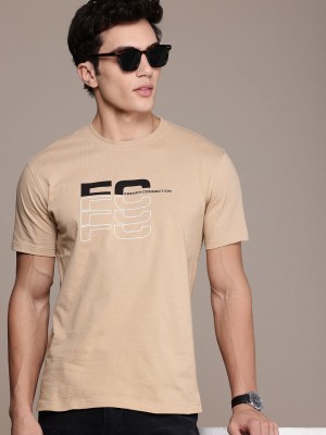 French Connection Printed Men Round Neck Beige T-Shirt