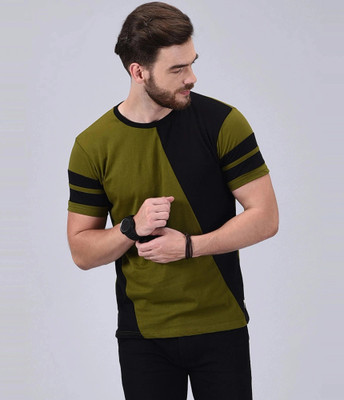 Wrath Colorblock Men Round Neck Green, Black T-Shirt