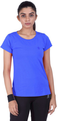 Laasa Sports Solid Women Round Neck Blue T-Shirt