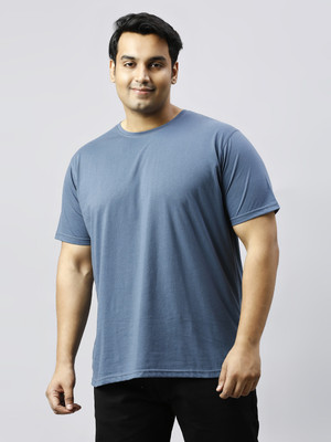 XMEX Solid Men Round Neck Blue T-Shirt