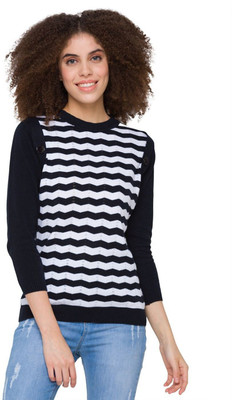 Globus Striped Women Round Neck Black T-Shirt