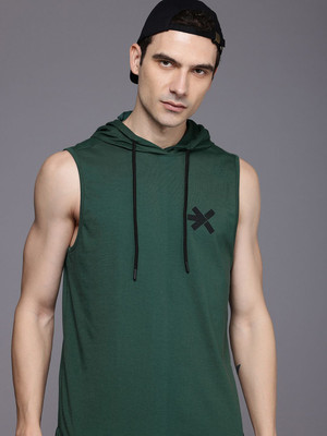 HRX by Hrithik Roshan Solid Men Hooded Neck Green T-Shirt