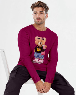 Triptee Animal Print Men Round Neck Maroon T-Shirt