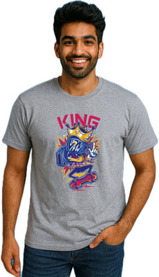 purycot Printed Men Round Neck Grey T-Shirt