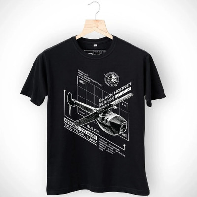 a47 Printed, Typography Couple Round Neck Black T-Shirt