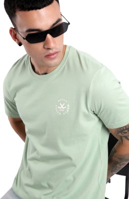 WROGN Solid Men Crew Neck Light Green T-Shirt