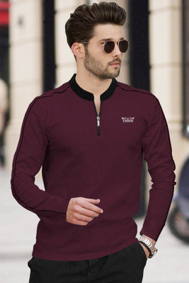 TRIPR Solid Men Mandarin Collar Multicolor T-Shirt
