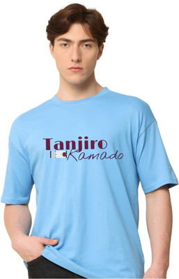 Mr Anime Graphic Print Men Round Neck Blue T-Shirt