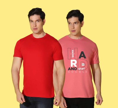 WOOSTRO Solid, Printed Men Round Neck Multicolor T-Shirt