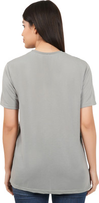 SHAUN Self Design Women Round Neck Grey T-Shirt