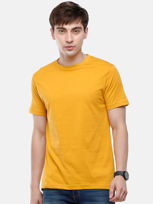 London Crew Solid Men Round Neck Yellow T-Shirt