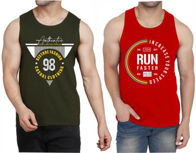 WOOSTRO Graphic Print Men Scoop Neck Dark Green, Red T-Shirt