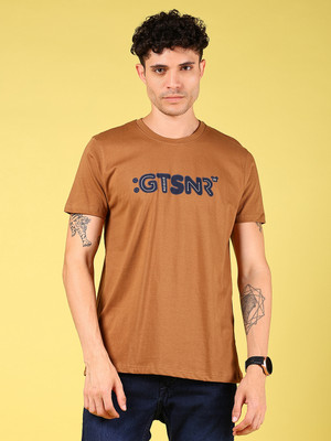 V-MART Printed Men Round Neck Brown T-Shirt