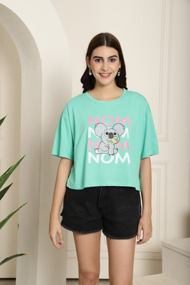 WE BARE BEARS by DreamBe Printed, Typography Women Round Neck Light Green T-Shirt