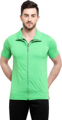 Tresna Trending Solid Men Polo Neck Green T-Shirt