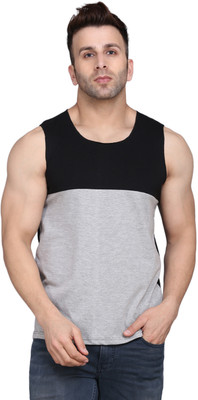 SLOWLORIS Solid Men Round Neck Black, Grey T-Shirt