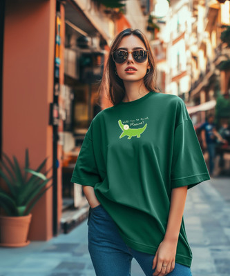 JUNEBERRY Printed Women Round Neck Green T-Shirt
