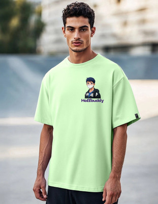Hoffbuddy Graphic Print Men Crew Neck Light Green T-Shirt