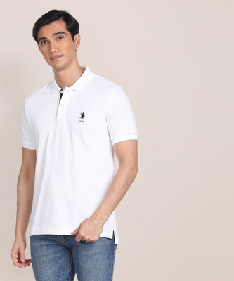U.S. POLO ASSN. Solid Men Polo Neck White T-Shirt