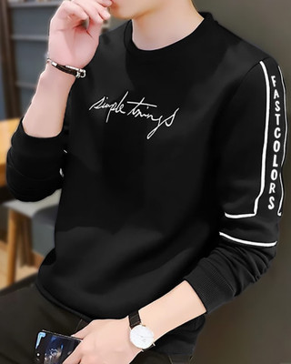 Azy Fabrics Printed Men Round Neck Black T-Shirt