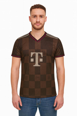 Sportiva Printed Men V Neck Brown T-Shirt