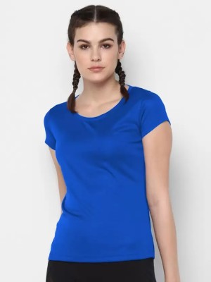 INDIZO Solid Women Round Neck Blue T-Shirt