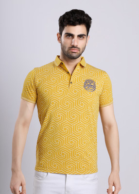 HIGHTRIBE Printed Men Polo Neck Light Blue T-Shirt