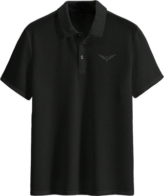 RIDHUDEE Printed Men Polo Neck Black T-Shirt
