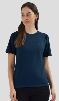 Adrenex Solid Women Round Neck Blue T-Shirt