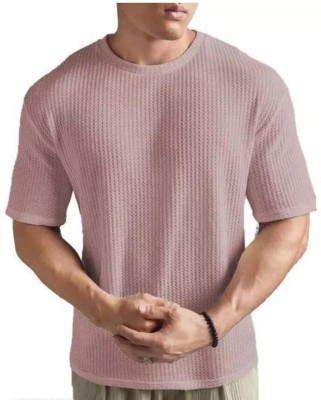 RRP Striped Men Round Neck Pink T-Shirt