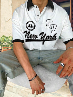 Hackmen Typography Men Polo Neck White T-Shirt