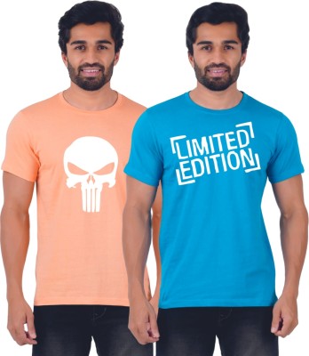 Ferocious Printed Men Round Neck Orange, Blue T-Shirt