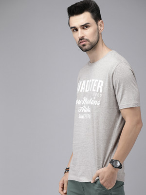 Roadster Typography Men Round Neck Grey T-Shirt