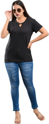 PRW FASHION Solid Women Round Neck Black T-Shirt