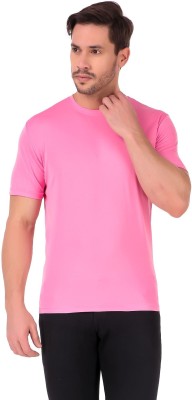 BTH Self Design Men Round Neck Pink T-Shirt