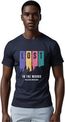 Millionemotions Printed Men Round Neck Navy Blue T-Shirt