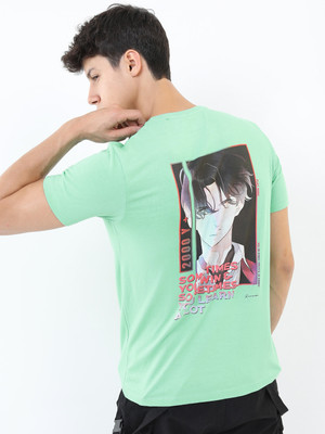 HIGHLANDER Printed Men Round Neck Light Green T-Shirt