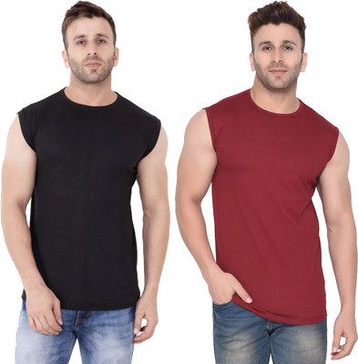 Moordale Fab Solid Men Round Neck Black, Maroon T-Shirt