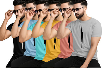 P collection Printed Men Round Neck Black, Light Blue, Light Green, Yellow, Pink, Grey T-Shirt