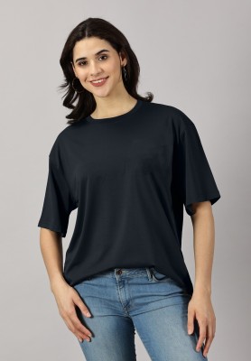 RodZen Solid Women Round Neck Black T-Shirt