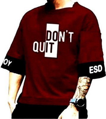 TARSHI Printed Men Round Neck Maroon T-Shirt