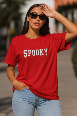 AdvibaFashion Typography Women Round Neck Red T-Shirt