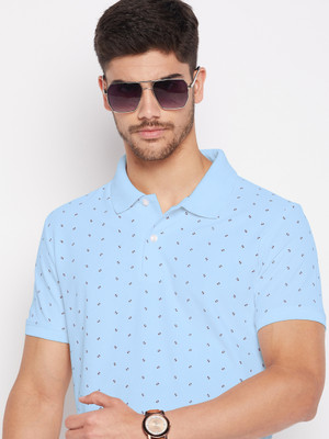 XYRIS Printed Men Polo Neck Light Blue T-Shirt